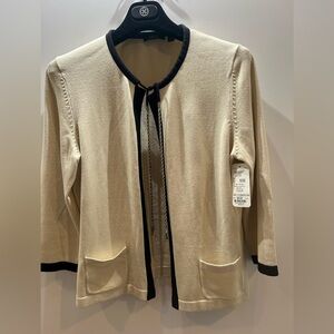 Carlisle Unusual Cream/Black Lightweight Shoulder Drape Sweater w/Silver Chain